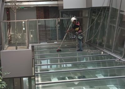Building facade cleaning services carried out by trained exterior cleaning professionals