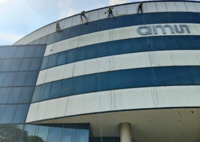 Facade cleaning Singapore performed on a high-rise commercial building